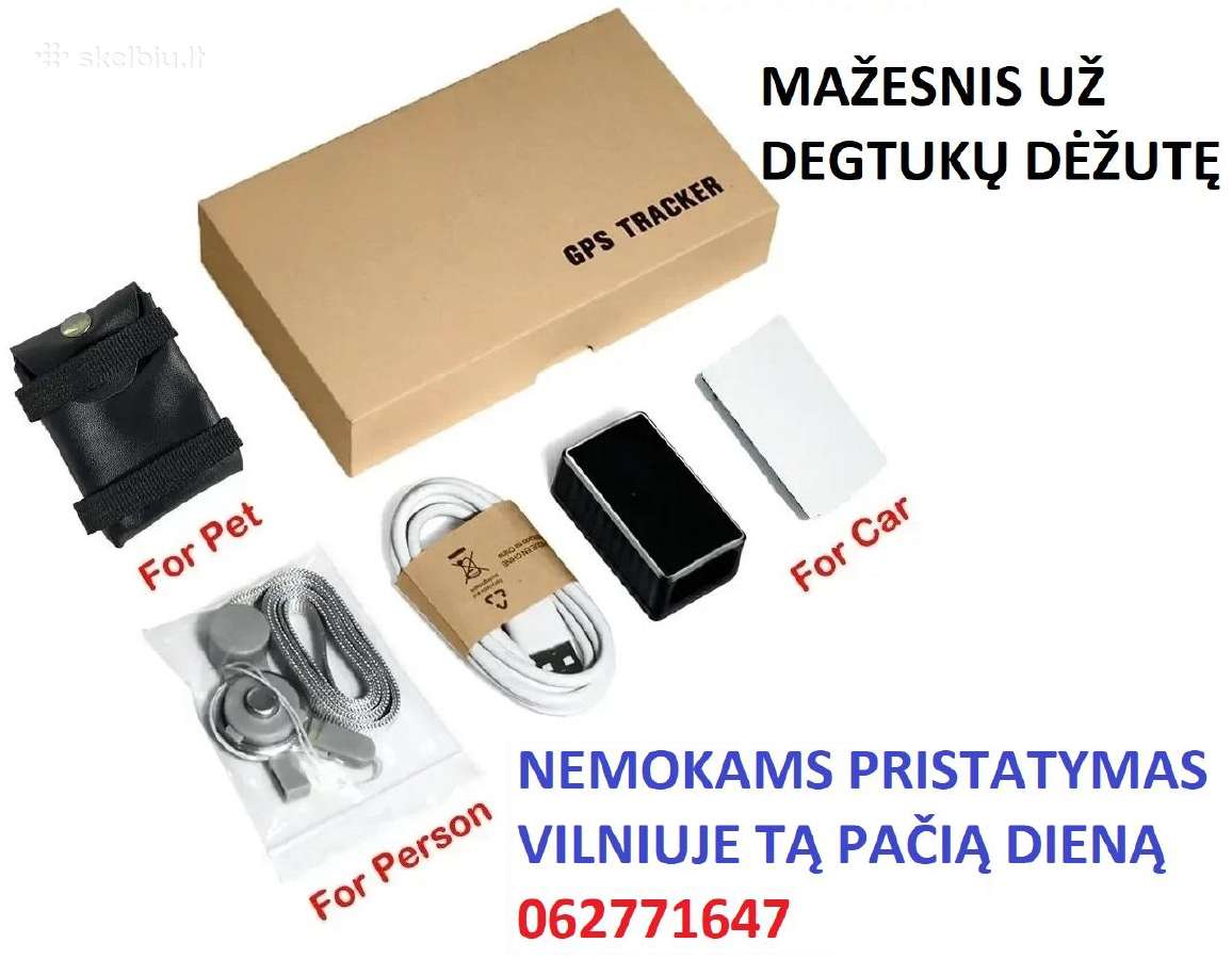 GPS seklys mažesnis už degtukų dežutę su vidine ba