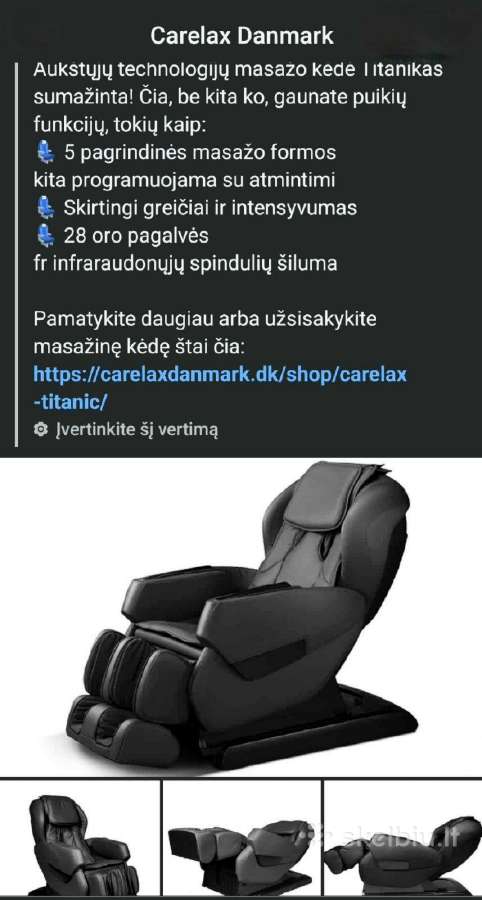 Carelax Titanic 3D masažinis krėslas (juodas) - nuotraukos Nr. 5