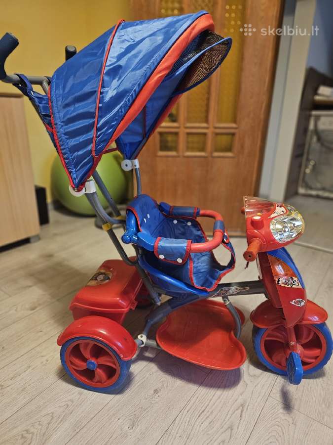 Dviratukas su pedalais ir tėvų rankena