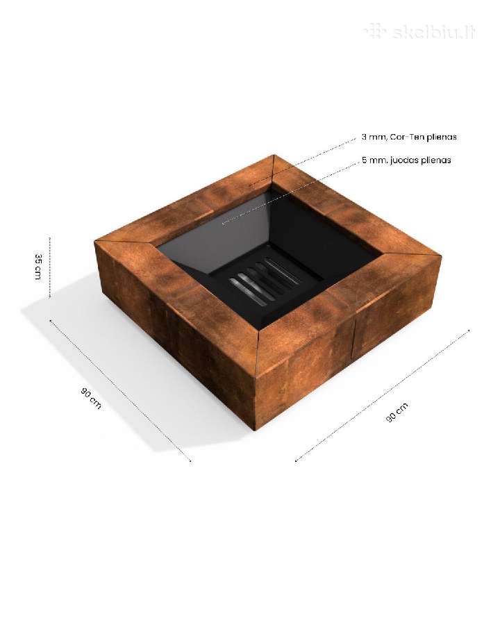 Laužavietė-ugniakuras. 90x90x35 cm, Cor-ten plieno - nuotraukos Nr. 5