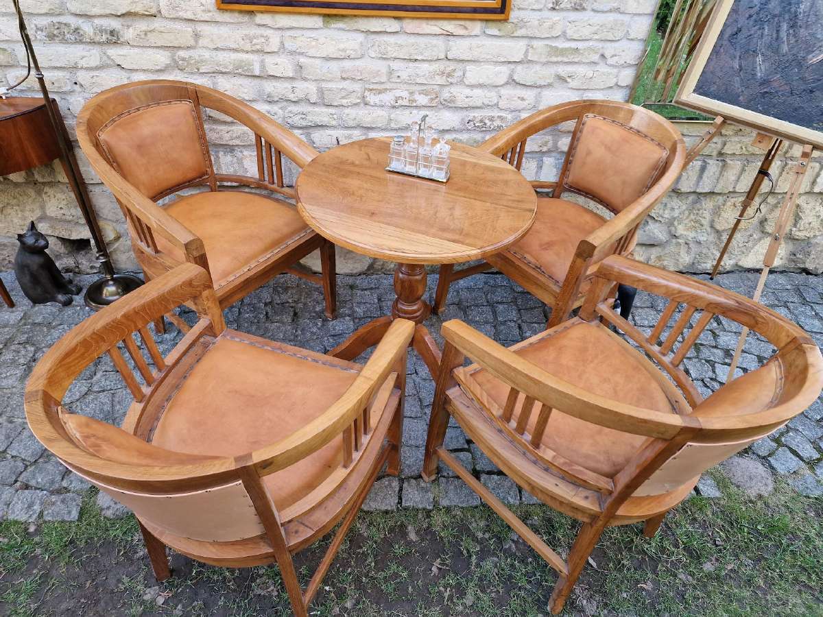 Vintažinės tikmedžio masyvo valgomojo odinės kėdės - nuotraukos Nr. 7
