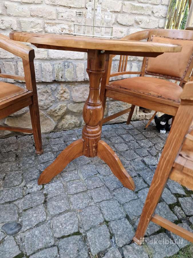 Vintažinės tikmedžio masyvo valgomojo odinės kėdės - nuotraukos Nr. 8