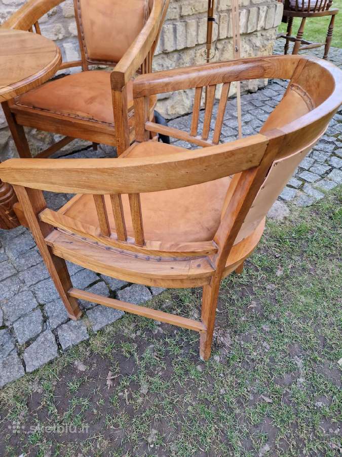 Vintažinės tikmedžio masyvo valgomojo odinės kėdės - nuotraukos Nr. 15