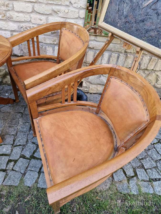 Vintažinės tikmedžio masyvo valgomojo odinės kėdės - nuotraukos Nr. 16