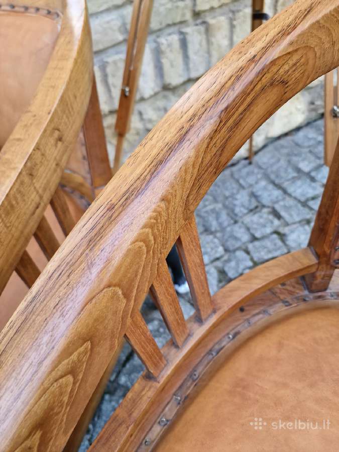 Vintažinės tikmedžio masyvo valgomojo odinės kėdės - nuotraukos Nr. 21