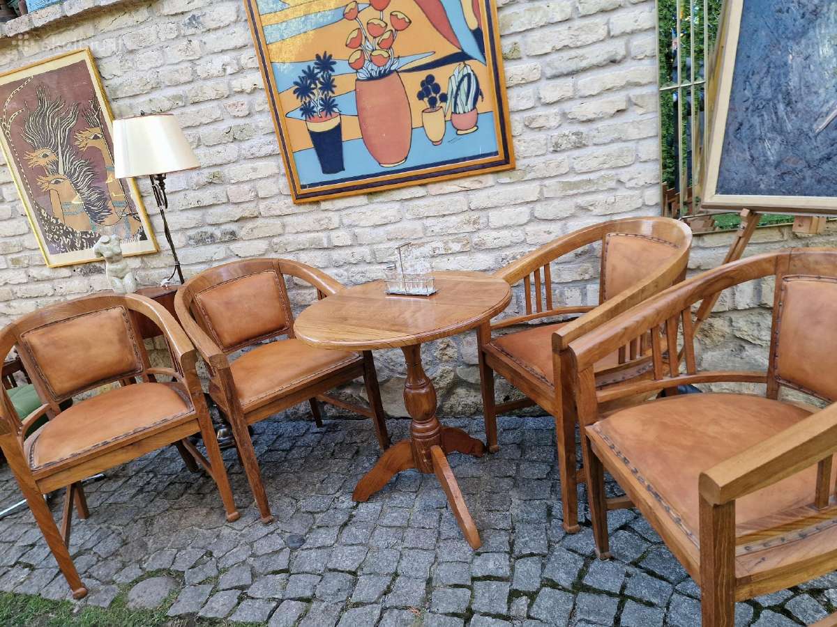 Vintažinės tikmedžio masyvo valgomojo odinės kėdės - nuotraukos Nr. 22