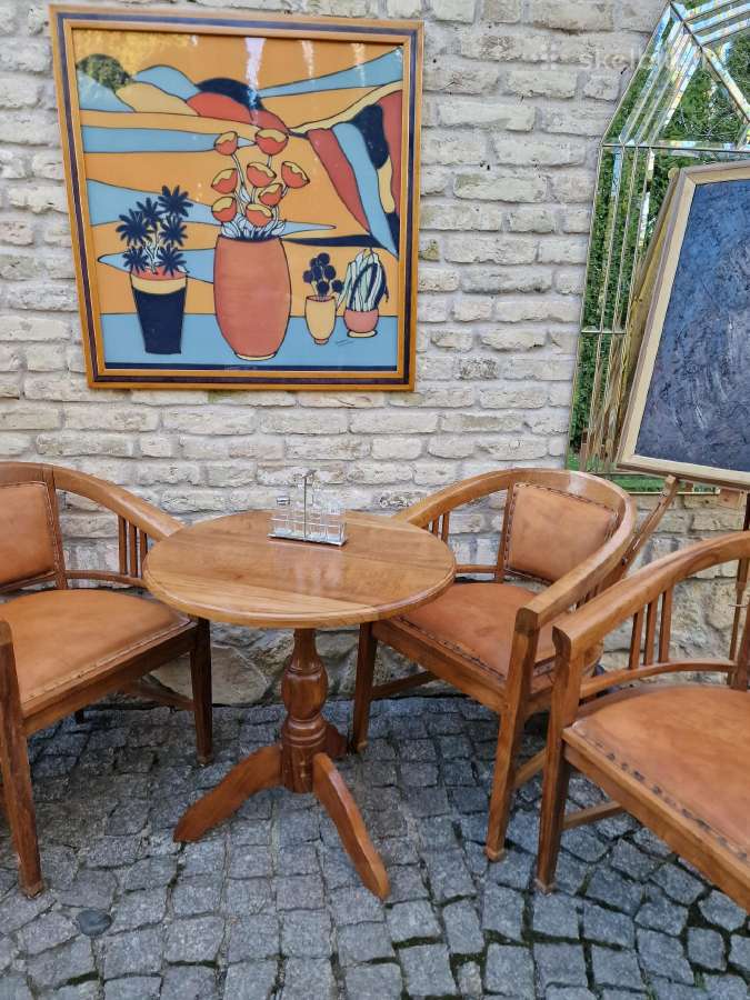 Vintažinės tikmedžio masyvo valgomojo odinės kėdės - nuotraukos Nr. 26