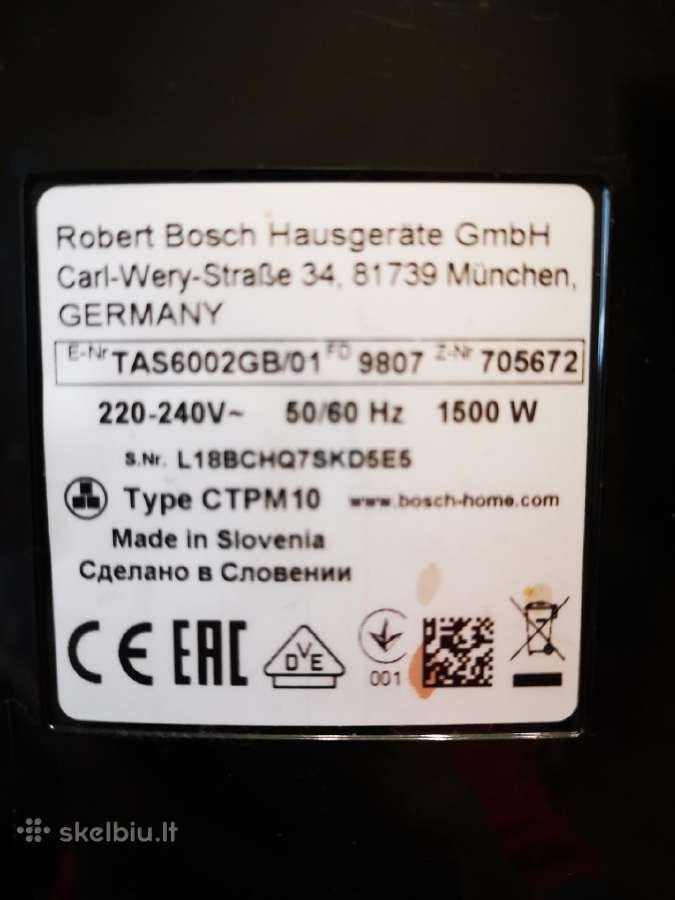 Kapsulinis kavos aparatas Bosch Tas6002, Germany - nuotraukos Nr. 2