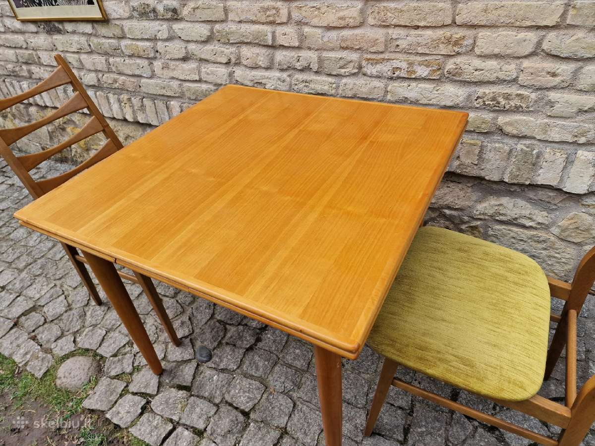 Vintažinis mid century tikmedžio valgomojo stalas - nuotraukos Nr. 3