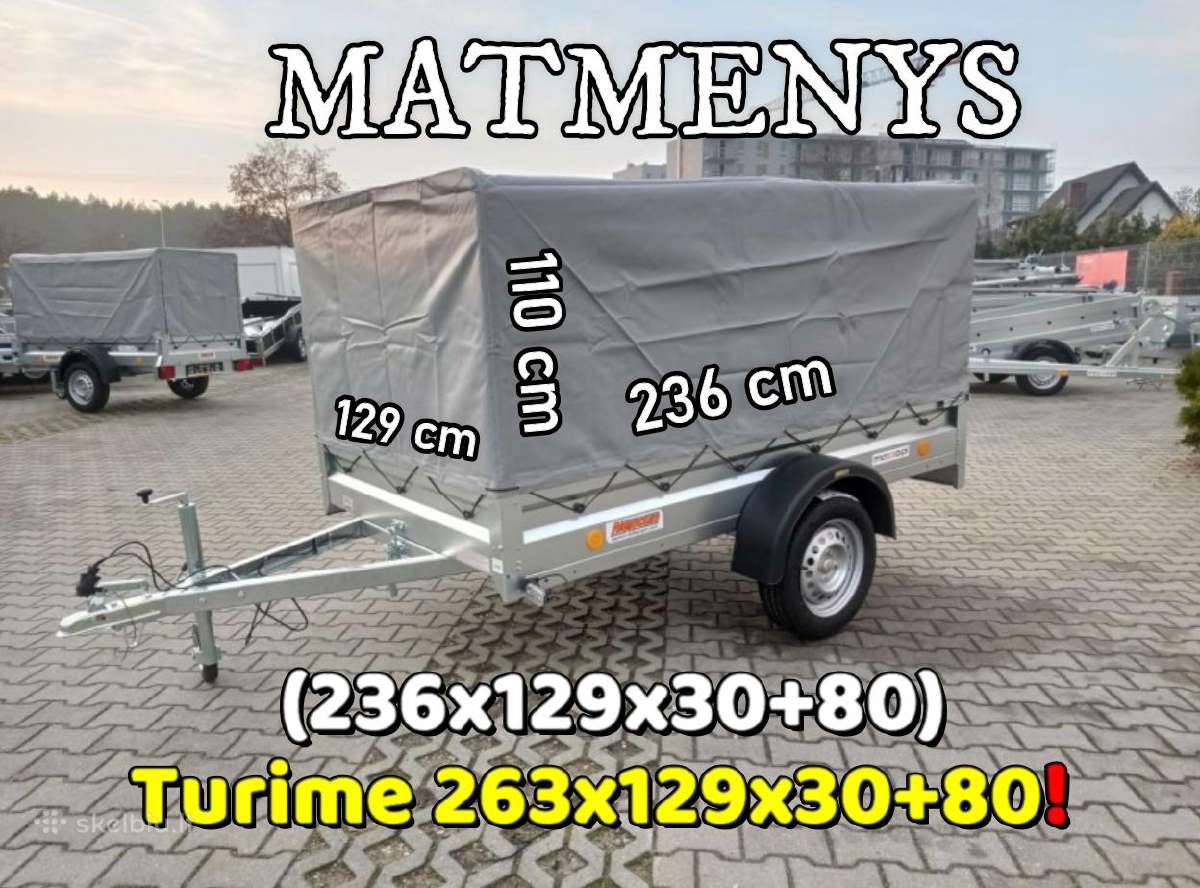 Nauja 2.36m priekaba su 80cm tentu - nuotraukos Nr. 2