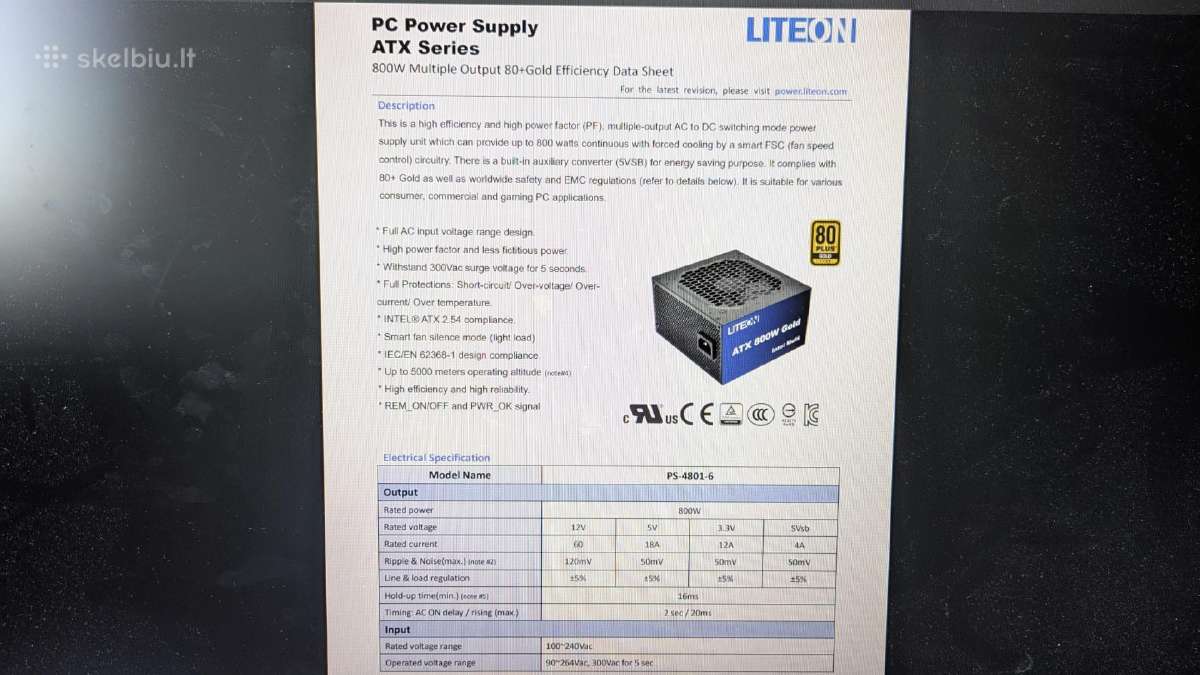 Maitinimo šaltinis Liteon Ps-4801-6, 800w - nuotraukos Nr. 4