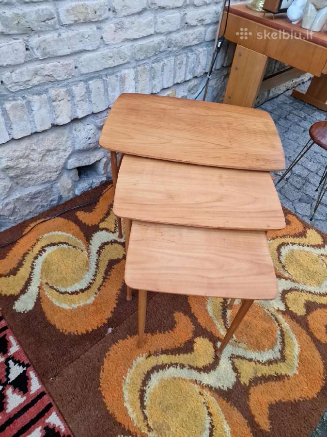 Vintažiniai mid century tikmedžio staliukai - nuotraukos Nr. 11