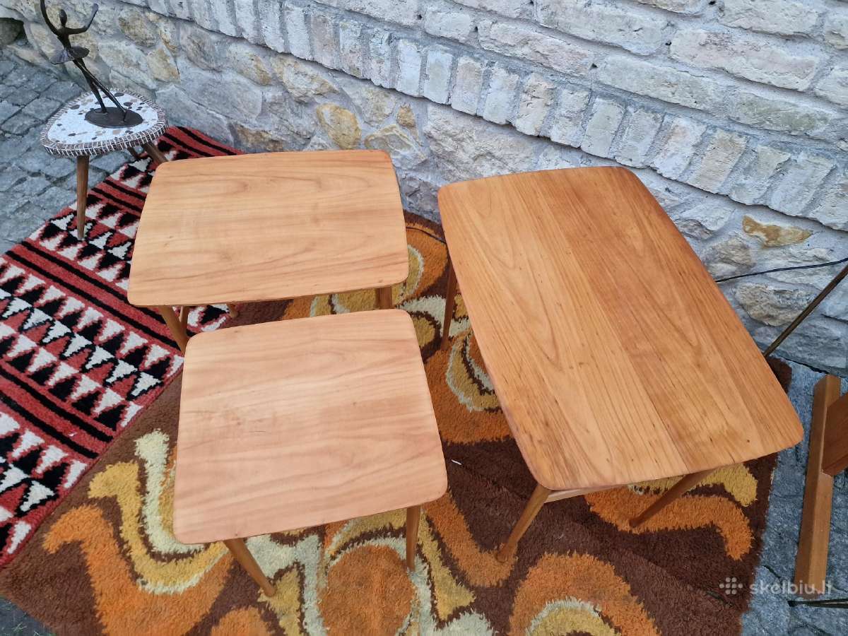 Vintažiniai mid century tikmedžio staliukai - nuotraukos Nr. 15