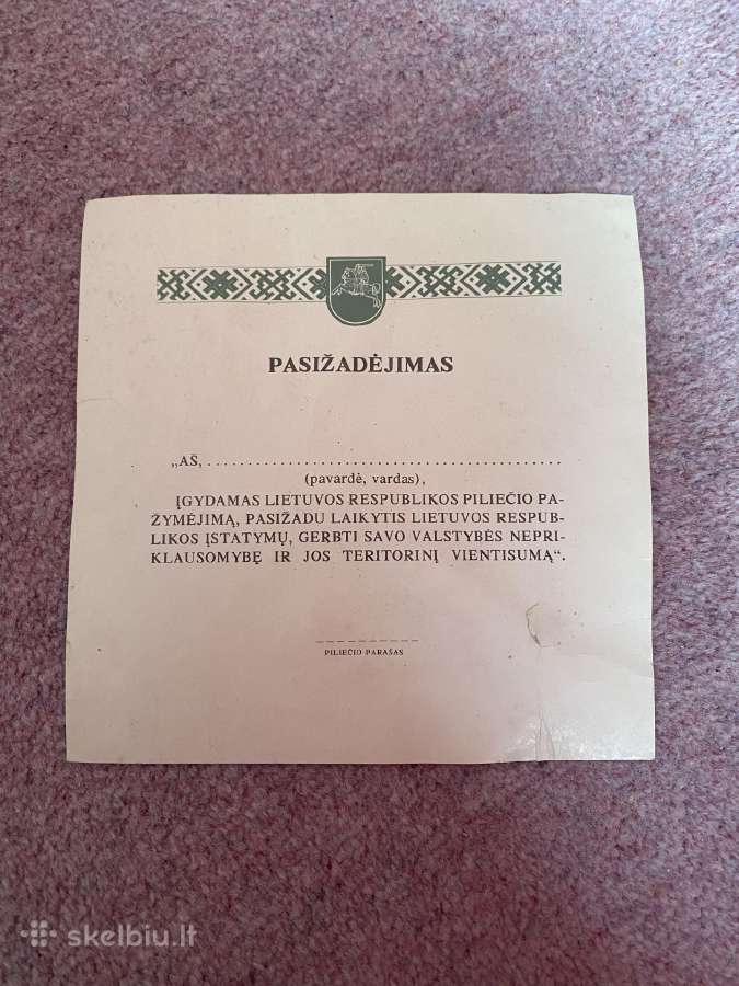 Parduodamas pasižadėjimas piliečio pažymėjimui