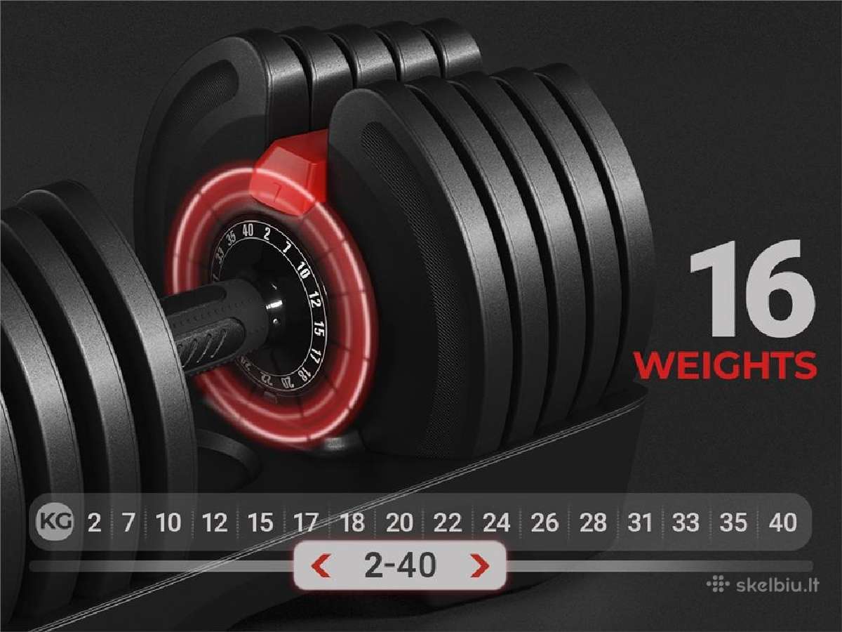 Reguliuojamas hantelis svarmuo nuo 2 kg iki 40 kg - nuotraukos Nr. 15