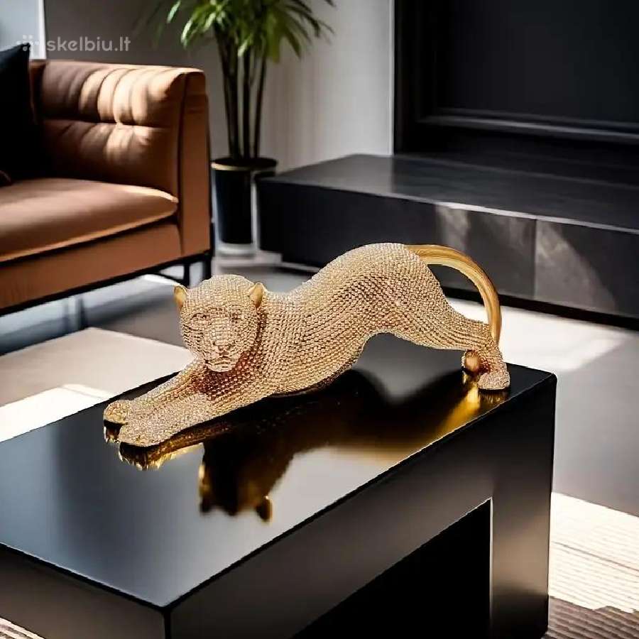 Juoda ir auksinė leopardo statulos, skulptūros - nuotraukos Nr. 8