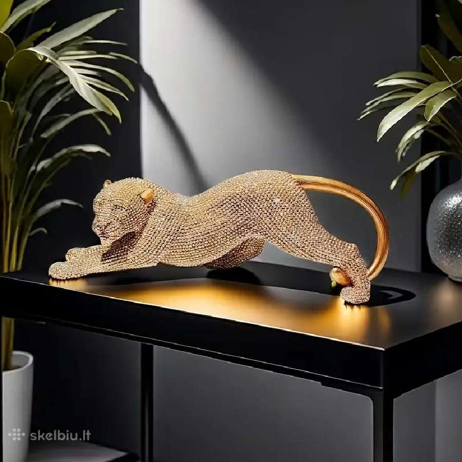 Juoda ir auksinė leopardo statulos, skulptūros - nuotraukos Nr. 2