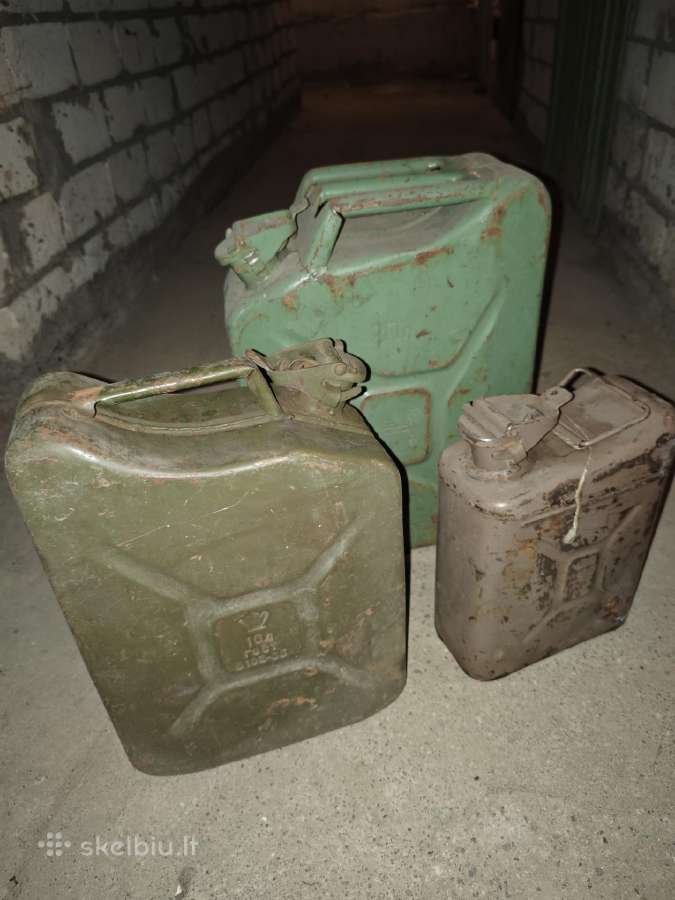 Kanistrai benzinui 10l metaliniai naudoti