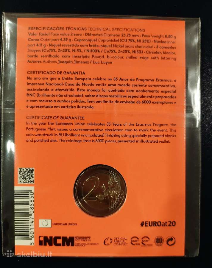 2022 m. Portugalijos "Erasmus" 2 eurų moneta - nuotraukos Nr. 2