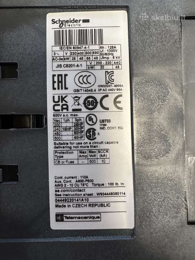 Schneider Electric Schneider 3p 95a 230v Ac 1z 1r - nuotraukos Nr. 3