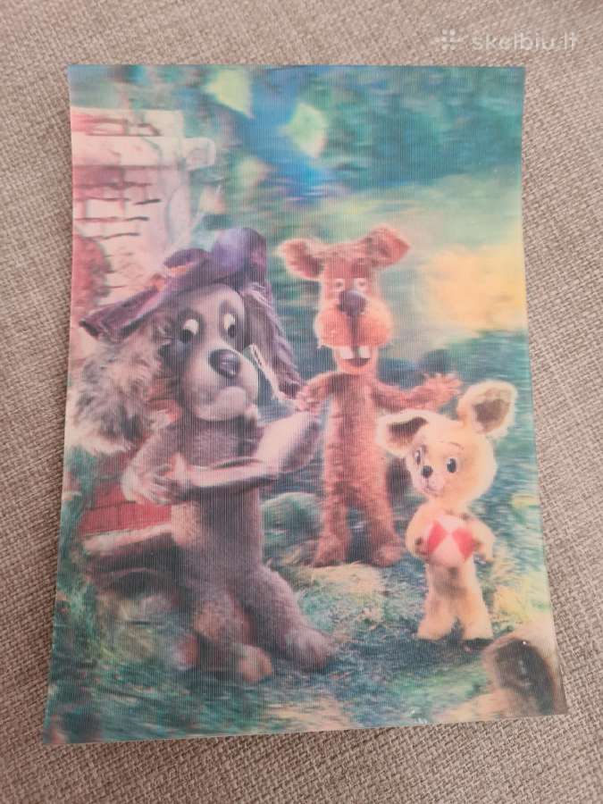 Vintažinis atvirukas stereo (3D) su šuniukais