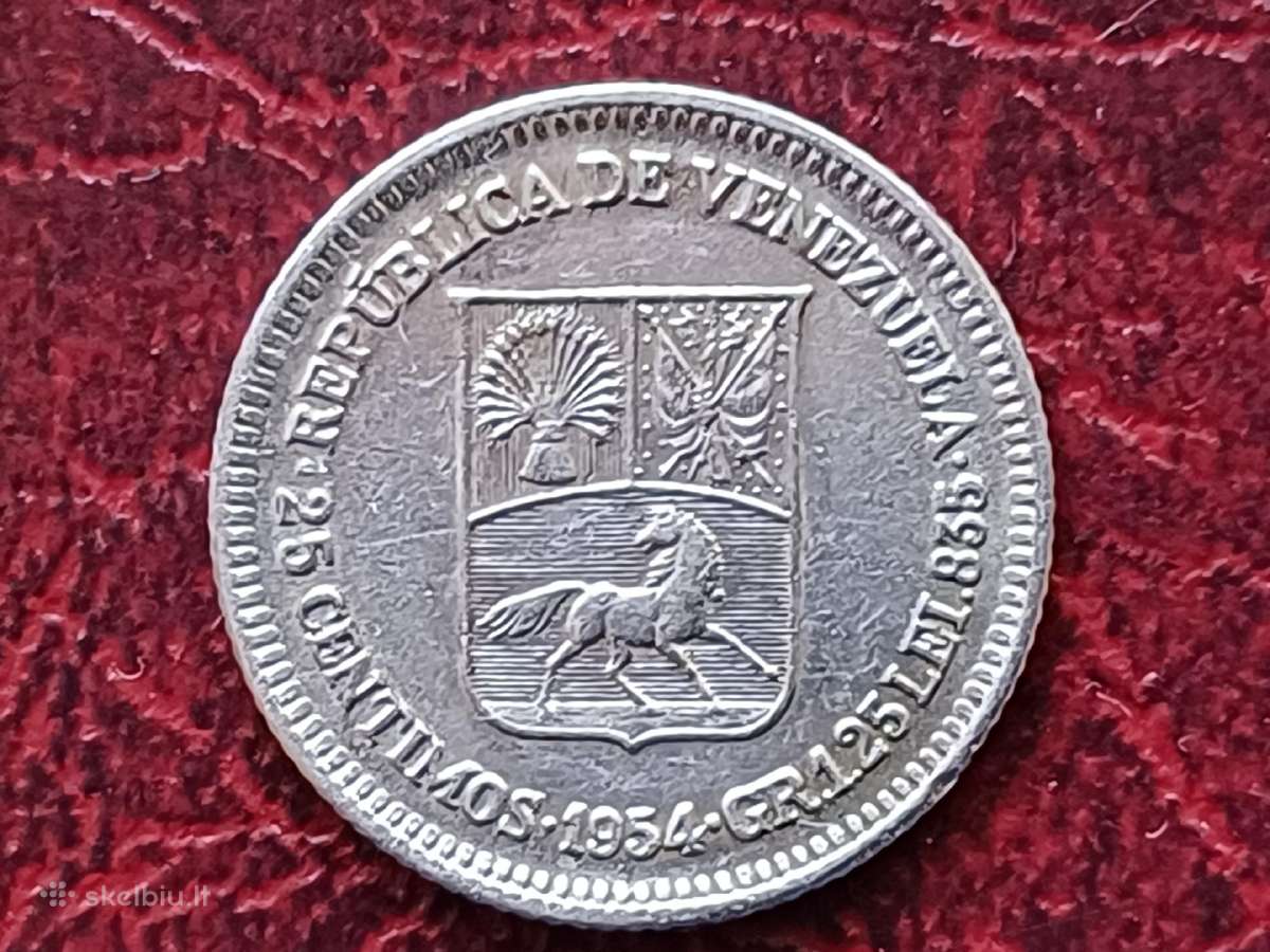 (458) 25 sentimai 1954m. Venesuela sidabras 835