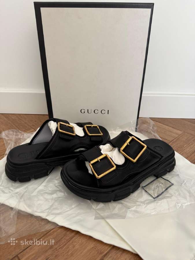 Gucci Ridge Buckled Leather Slides - Slepetes