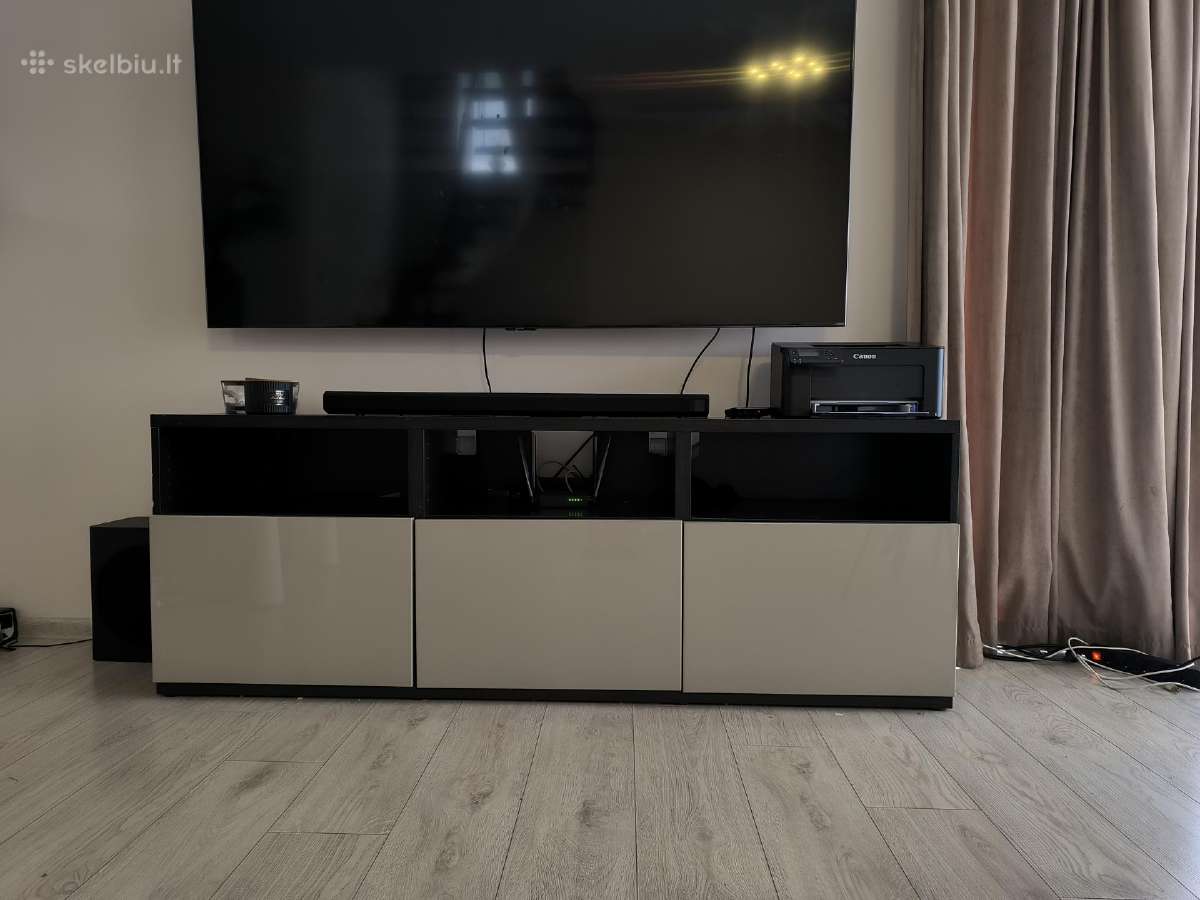 Ikea "Besta" TV staliukas ir pakabinamos lentynos