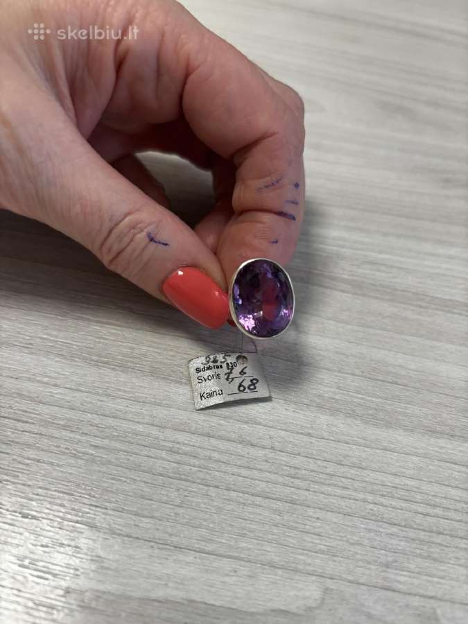 Naujas sidabrinis žiedas 925 prabos su ametistu - nuotraukos Nr. 2