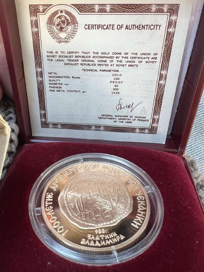 100 rubliu auksine moneta 1988 - nuotraukos Nr. 3