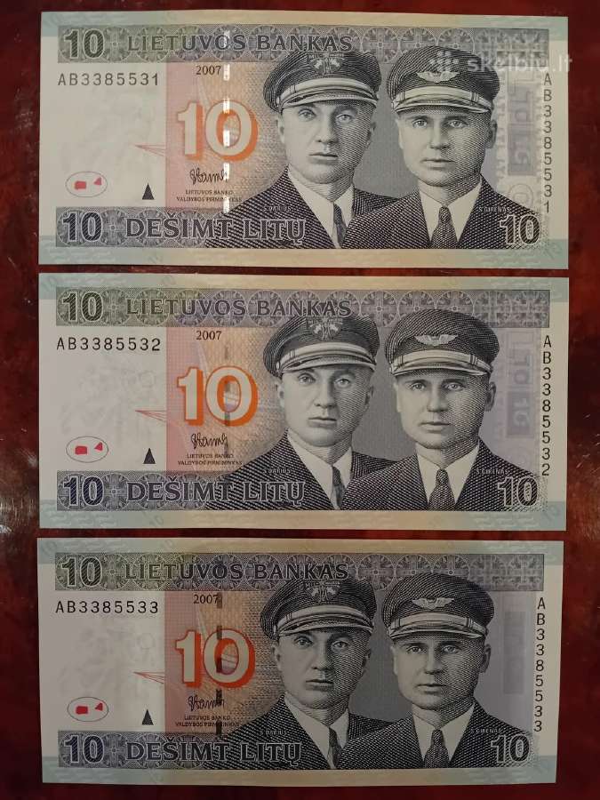 10 litų banknotas 2007, Unc, 3 vnt.