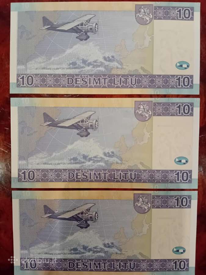 10 litų banknotas 2007, Unc, 3 vnt. - nuotraukos Nr. 2
