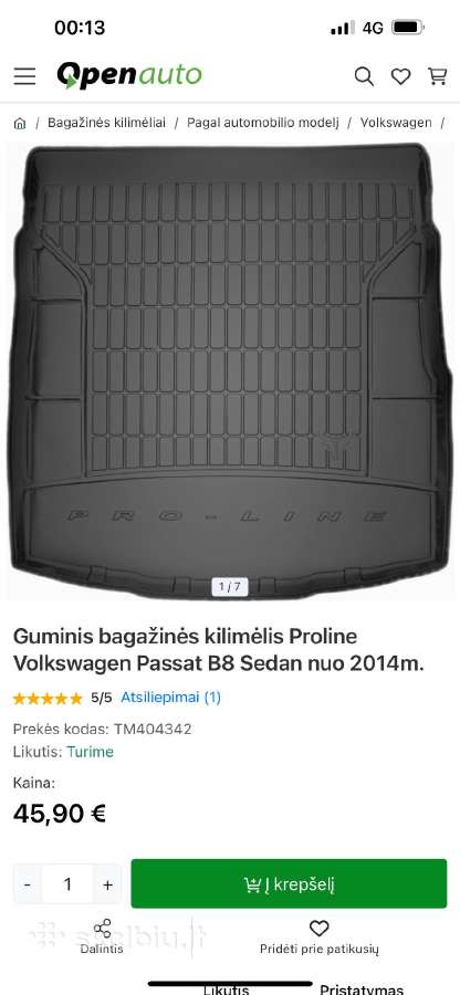 VW Passat B8 dalys,skoda kompas,auris bag.kilimas - nuotraukos Nr. 29