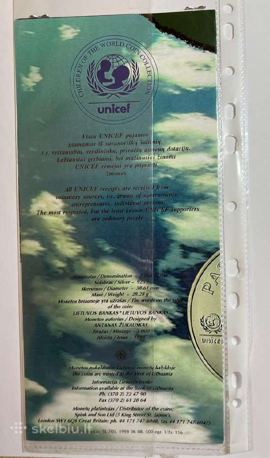 1998 m. 5 Litai - Vaikutis - Unicef- - nuotraukos Nr. 9