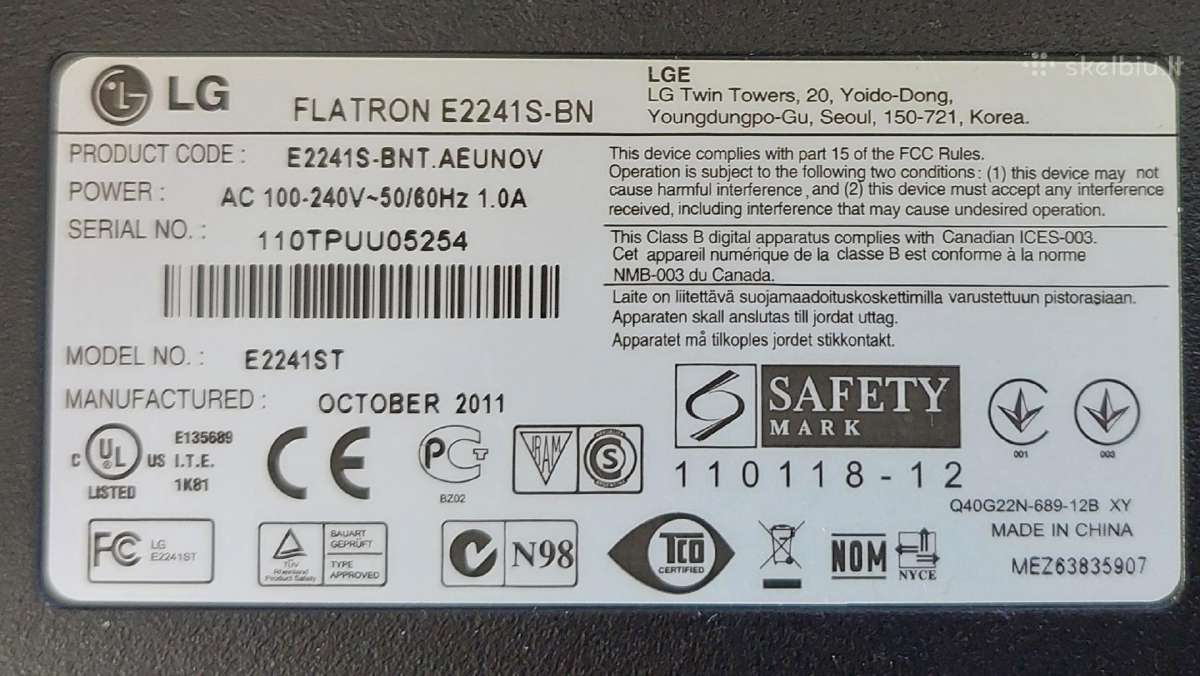 Monitorius LG Flatron E2241s - nuotraukos Nr. 3