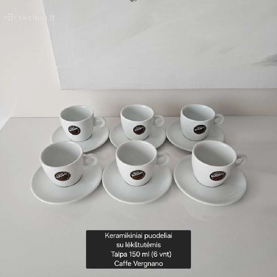 Idealios būklės Caffe Vergnano porc. puodeliai