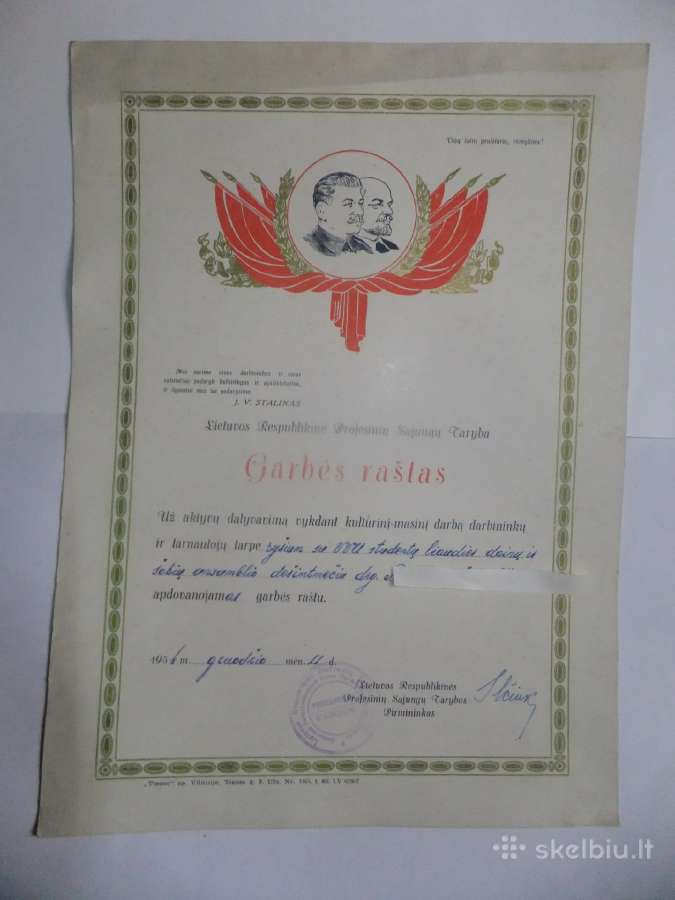 Diplomai, garbės raštai 1949-83m. - nuotraukos Nr. 11