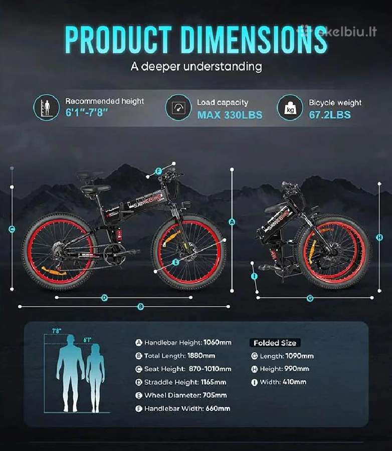 Elektrinis dviratis Samebike Lo26 Plus 1000w - nuotraukos Nr. 17