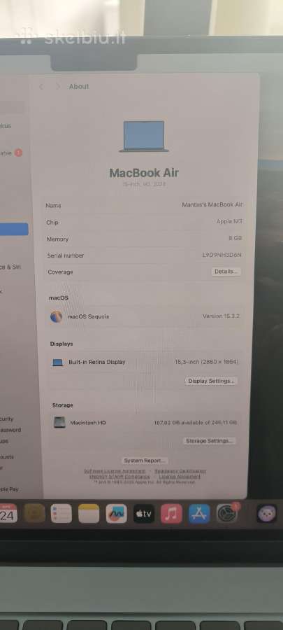 MacBook Air 15" Apple M3 8c Cpu 10c Gpu/8gb/256gb - nuotraukos Nr. 8