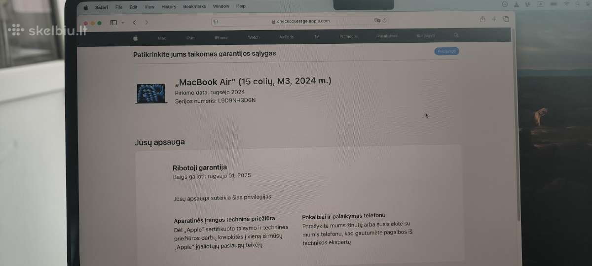 MacBook Air 15" Apple M3 8c Cpu 10c Gpu/8gb/256gb - nuotraukos Nr. 9