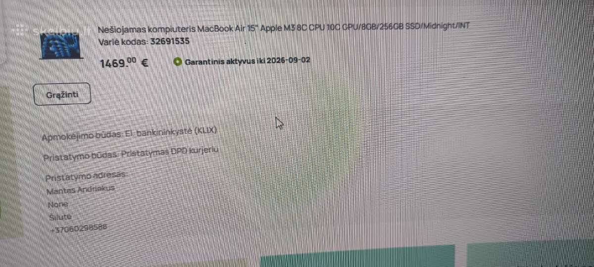 MacBook Air 15" Apple M3 8c Cpu 10c Gpu/8gb/256gb - nuotraukos Nr. 10