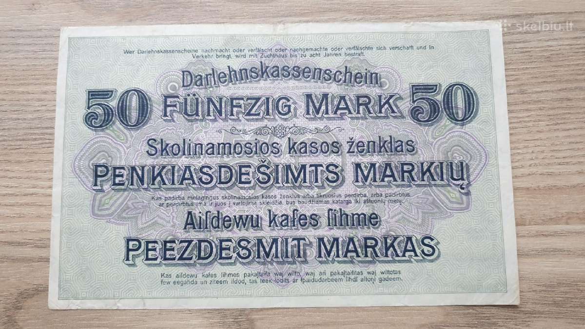 1918 Vokietija Ost Lietuva Lenkija 50 Mark - nuotraukos Nr. 2