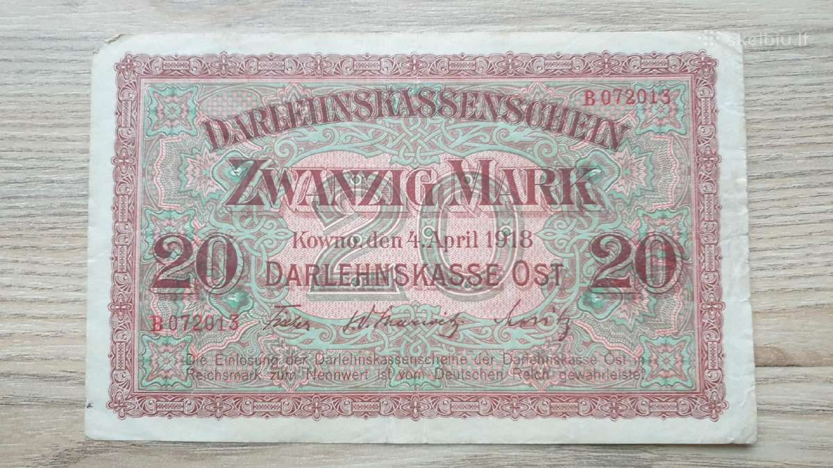 1918 Vokietija Ost Lietuva Lenkija 20 Mark