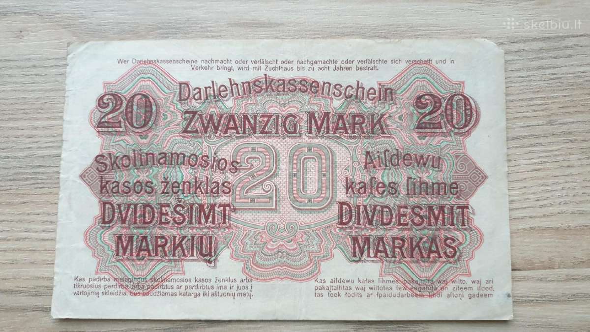 1918 Vokietija Ost Lietuva Lenkija 20 Mark - nuotraukos Nr. 2