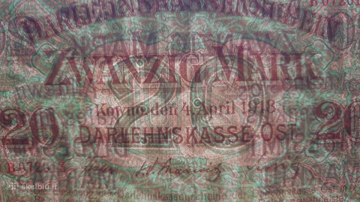 1918 Vokietija Ost Lietuva Lenkija 20 Mark - nuotraukos Nr. 3