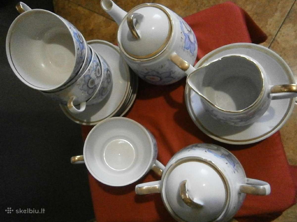 Senovinis arbatos rinkinys su gėlytėm, paauksuotas - nuotraukos Nr. 4