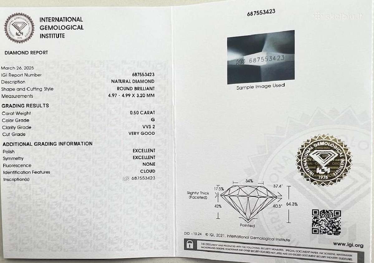 Ypatingo skaidrumo natūralus 0.54 ct briliantas - nuotraukos Nr. 14