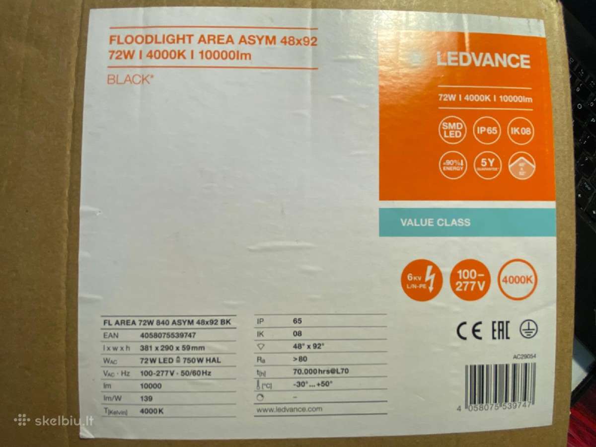 Lauko šviestuvas, LED 72w, 4000k, Ip65, juodas - nuotraukos Nr. 3