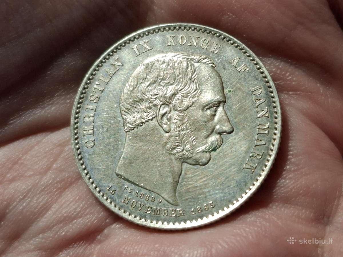 Danija 2 kronos 1888 proginė sidabras - nuotraukos Nr. 2