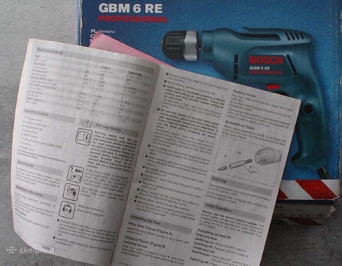 Elektrinė drėlė, grąžtas, gręžtuvas Bosch Gbm 6 Re - nuotraukos Nr. 2